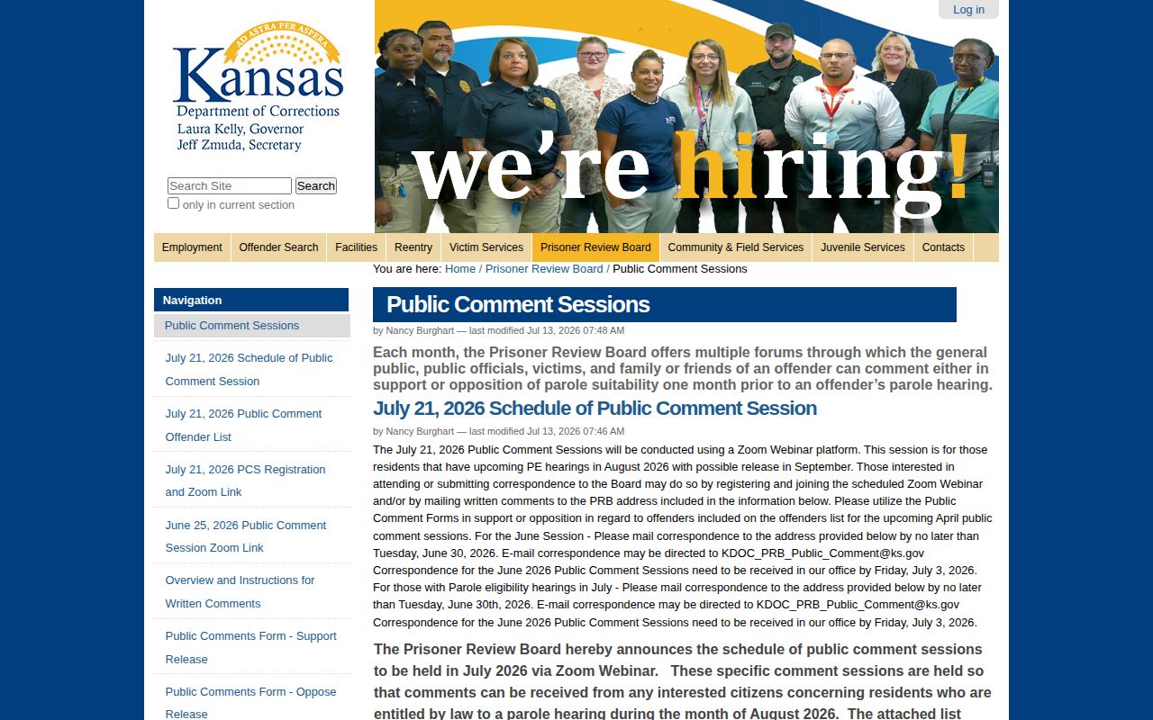 Kansas parole calendar access for a Rush County supervision check